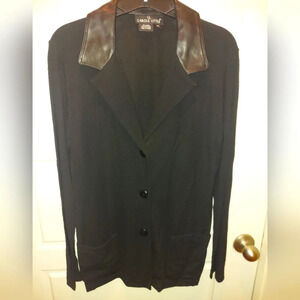 Leather Collar Black Button Down Cardigan